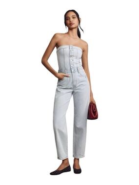 Pistola Women’s Daphine Strapless  Jumpsuit Field Blue Denim Jean Size S